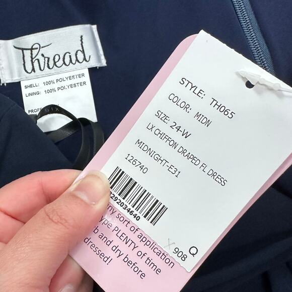 Thread Bridesmaid TH065 Chiffon Off Shoulder Maxi Dress Midnight Blue 24 W NWT - Picture 8 of 9